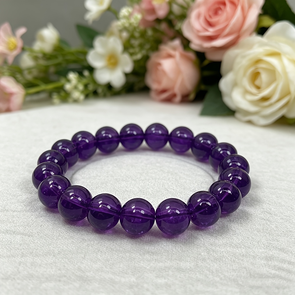 Unisex 10mm Natural Amethyst Beaded Bracelet